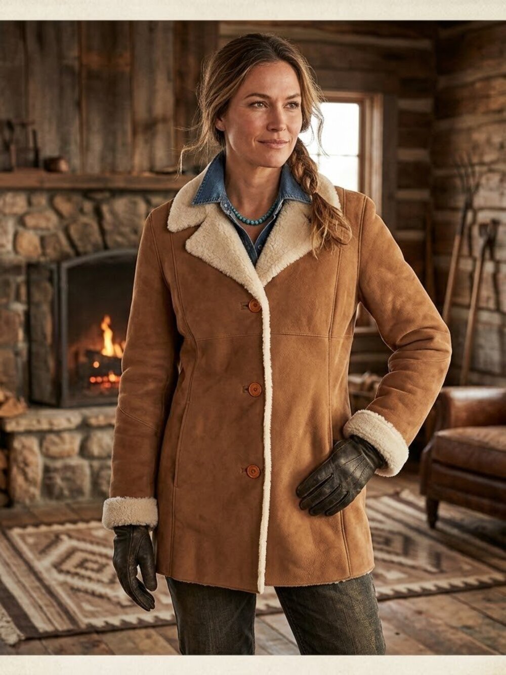 ASTON Genuine Shearling Suede Leather Coat size 8